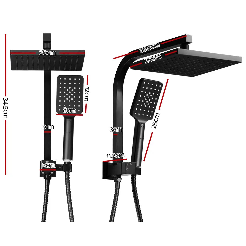 Cefito 8’’ Rain Shower Head Set Handheld Square High Pressure Black - Home & Garden > Bathroom Accessories > Shower