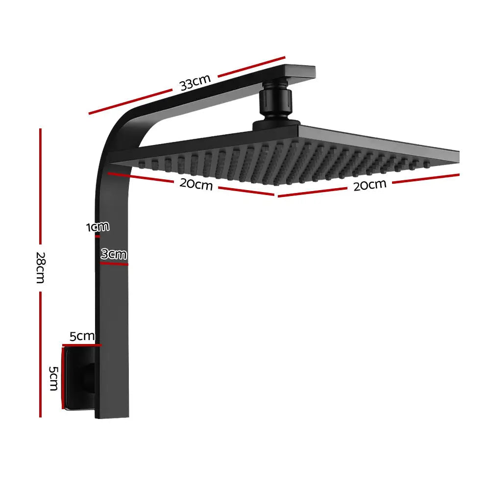 Cefito 8’’ Rain Shower Head Wall Arm Square High Pressure Black - Home & Garden > Bathroom Accessories