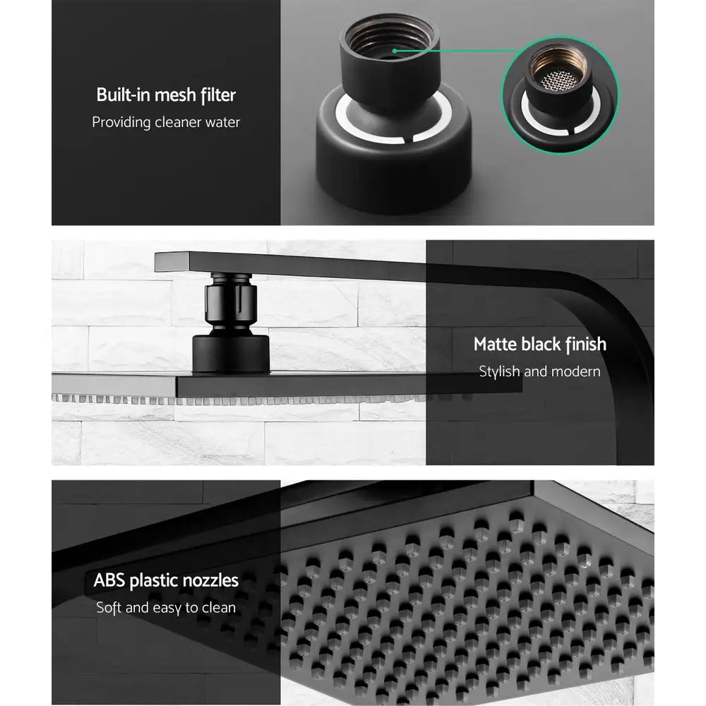 Cefito 8’’ Rain Shower Head Wall Arm Square High Pressure Black - Home & Garden > Bathroom Accessories