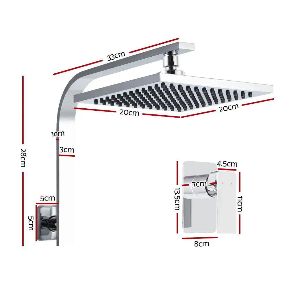 Cefito 8’’ Rain Shower Head Wall Arm Square High Pressure Mixer Tap Chrome - Home & Garden > Bathroom Accessories
