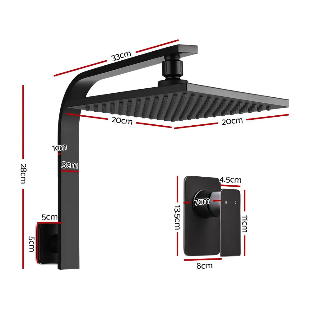 Cefito 8’’ Rain Shower Head Wall Arm Square High Pressure Mixer Tap Black - Home & Garden > Bathroom Accessories >