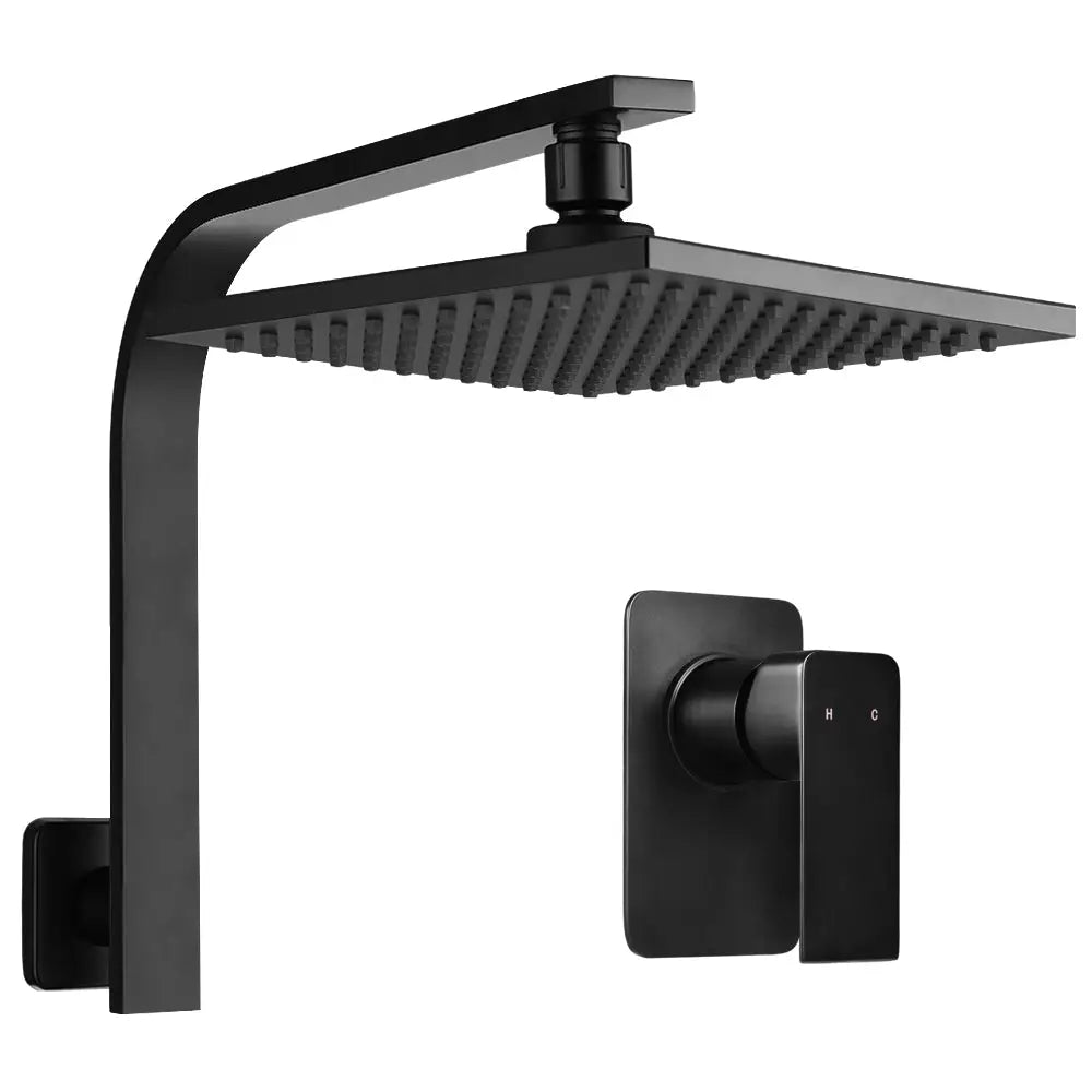 Cefito 8’’ Rain Shower Head Wall Arm Square High Pressure Mixer Tap Black - Home & Garden > Bathroom Accessories >