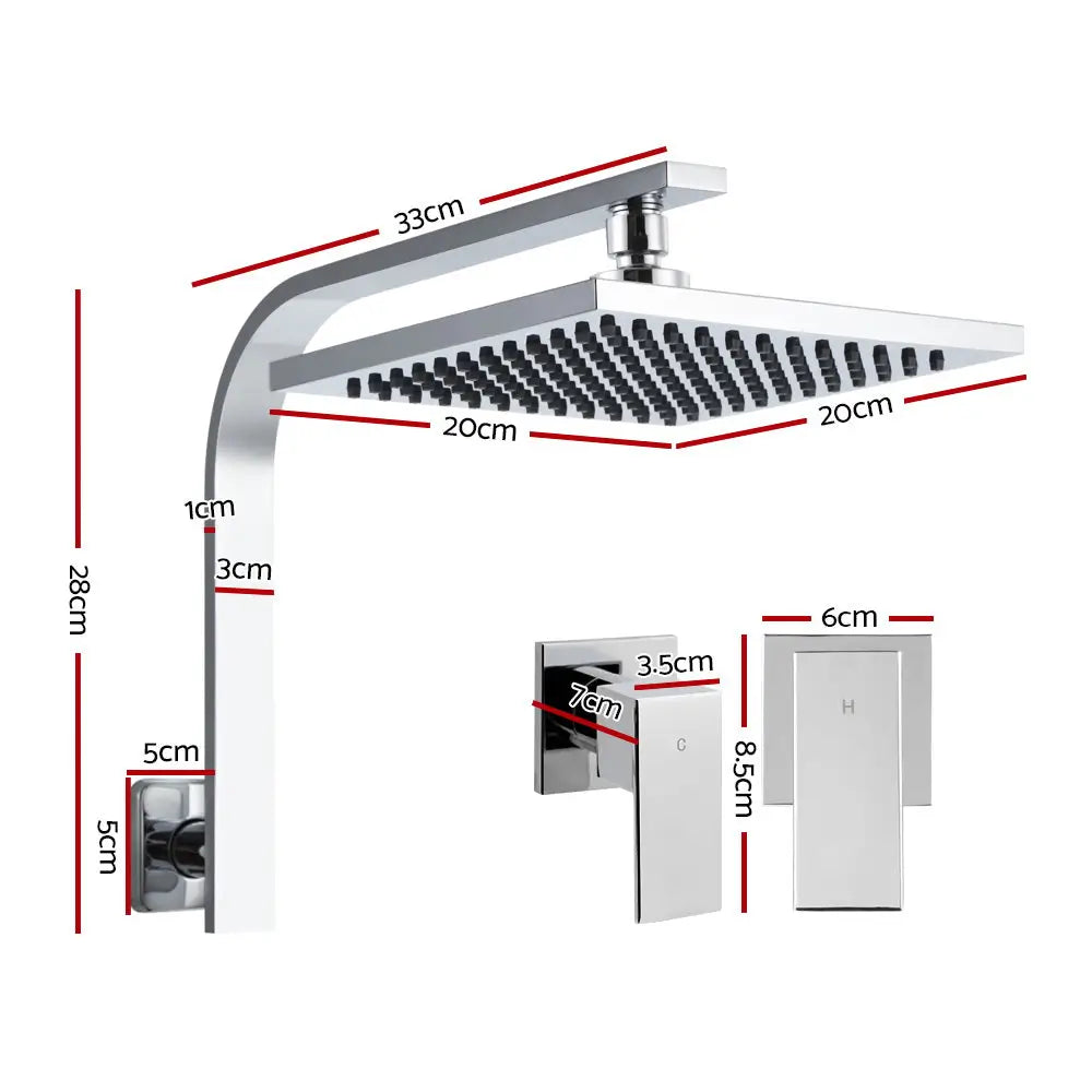 Cefito 8’’ Rain Shower Head Wall Arm Square High Pressure Twins Tap Chrome - Home & Garden > Bathroom Accessories >