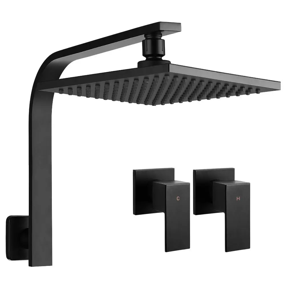Cefito 8’’ Rain Shower Head Wall Arm Square High Pressure Twins Tap Black - Home & Garden > Bathroom Accessories >