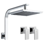 Cefito 8’’ Rain Shower Head Wall Arm Square High Pressure Twins Tap Chrome - Home & Garden > Bathroom Accessories >