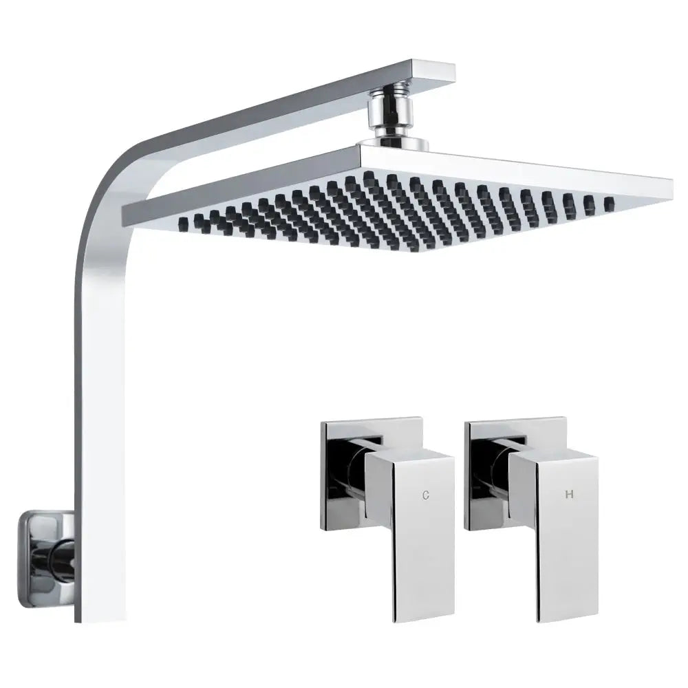 Cefito 8’’ Rain Shower Head Wall Arm Square High Pressure Twins Tap Chrome - Home & Garden > Bathroom Accessories >