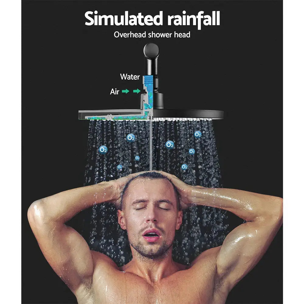 Cefito 9’’ Rain Shower Head Set Handheld Round High Pressure Black - Home & Garden > Bathroom Accessories