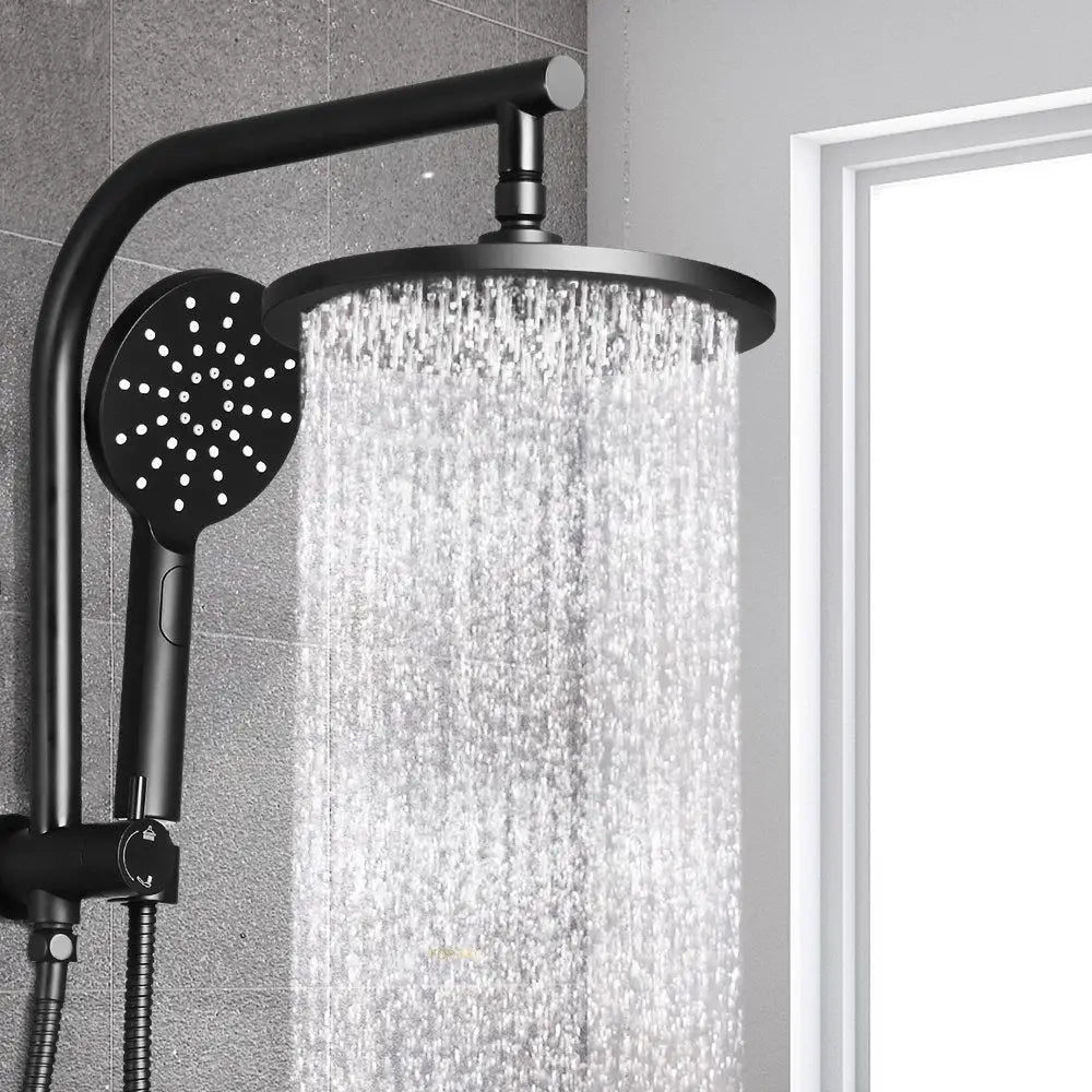 Cefito 9’’ Rain Shower Head Set Handheld Round High Pressure Black - Home & Garden > Bathroom Accessories