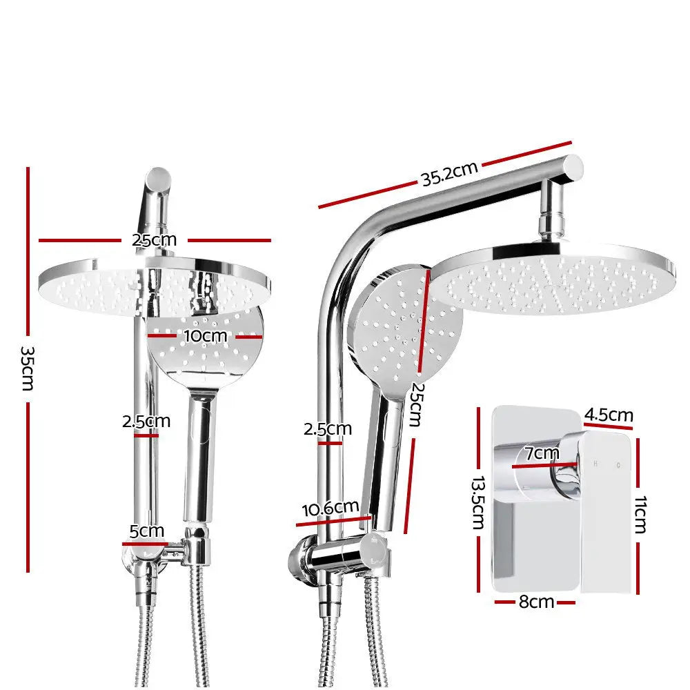 Cefito 9’’ Rain Shower Head Set Handheld Round High Pressure Mixer Tap Chrome - Home & Garden > Bathroom Accessories >