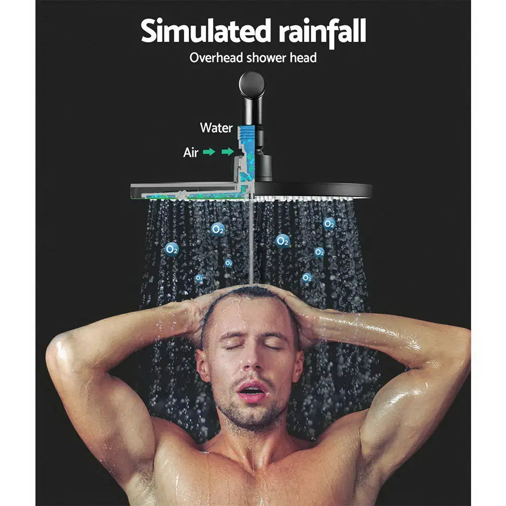 Cefito 9’’ Rain Shower Head Set Handheld Round High Pressure Mixer Tap Black - Home & Garden > Bathroom Accessories >