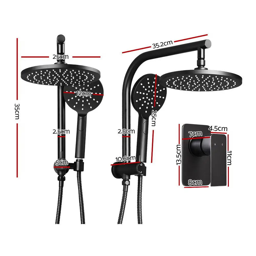 Cefito 9’’ Rain Shower Head Set Handheld Round High Pressure Mixer Tap Black - Home & Garden > Bathroom Accessories >