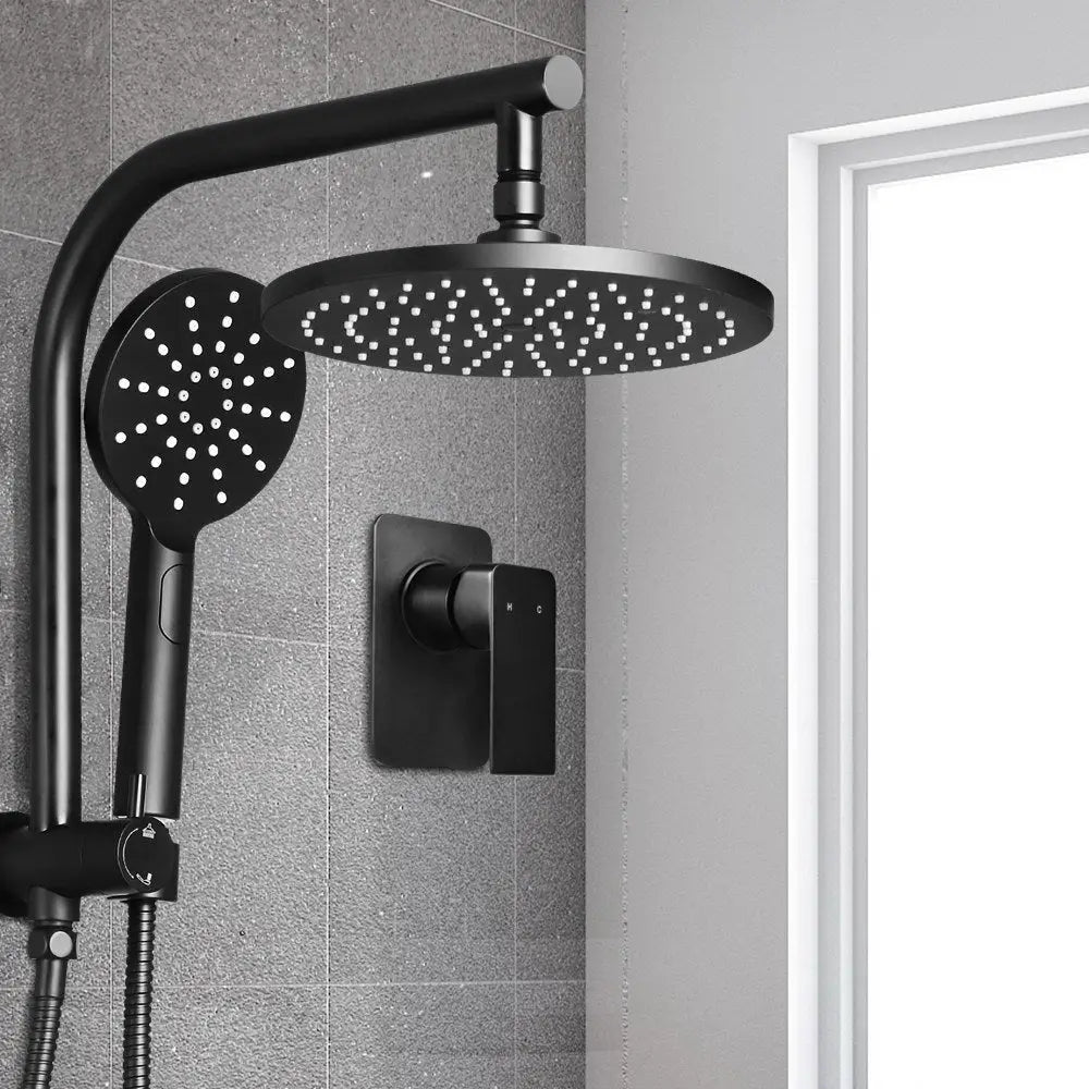 Cefito 9’’ Rain Shower Head Set Handheld Round High Pressure Mixer Tap Black - Home & Garden > Bathroom Accessories >
