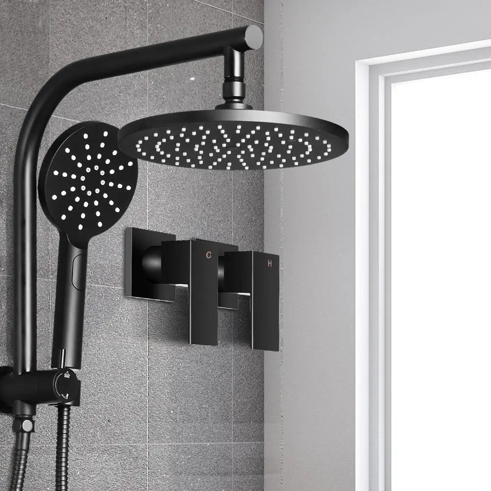 Cefito 9’’ Rain Shower Head Set Handheld Round High Pressure Twins Tap Black - Home & Garden > Bathroom Accessories >