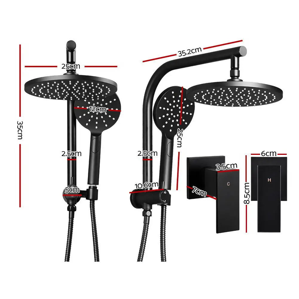 Cefito 9’’ Rain Shower Head Set Handheld Round High Pressure Twins Tap Black - Home & Garden > Bathroom Accessories >