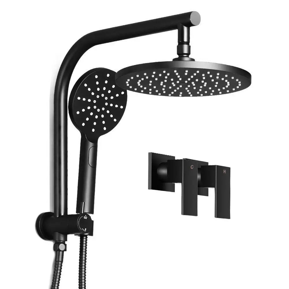 Cefito 9’’ Rain Shower Head Set Handheld Round High Pressure Twins Tap Black - Home & Garden > Bathroom Accessories >