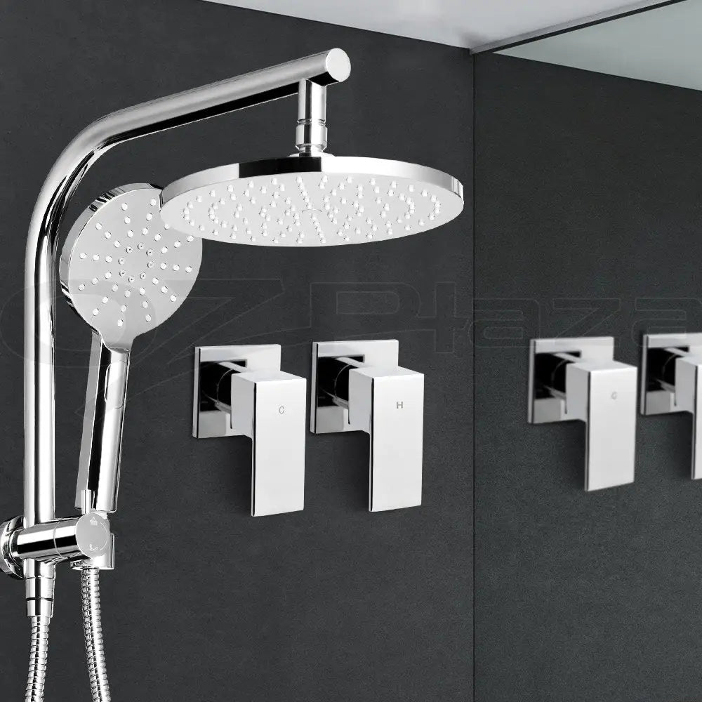 Cefito 9’’ Rain Shower Head Set Handheld Round High Pressure Twins Tap Chome - Home & Garden > Bathroom Accessories >