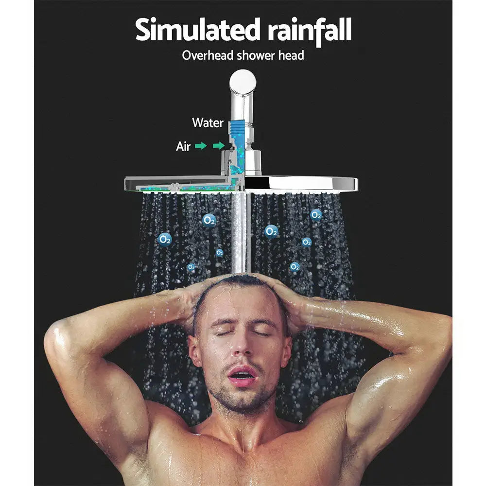 Cefito 9’’ Rain Shower Head Set Handheld Round High Pressure Twins Tap Chome - Home & Garden > Bathroom Accessories >