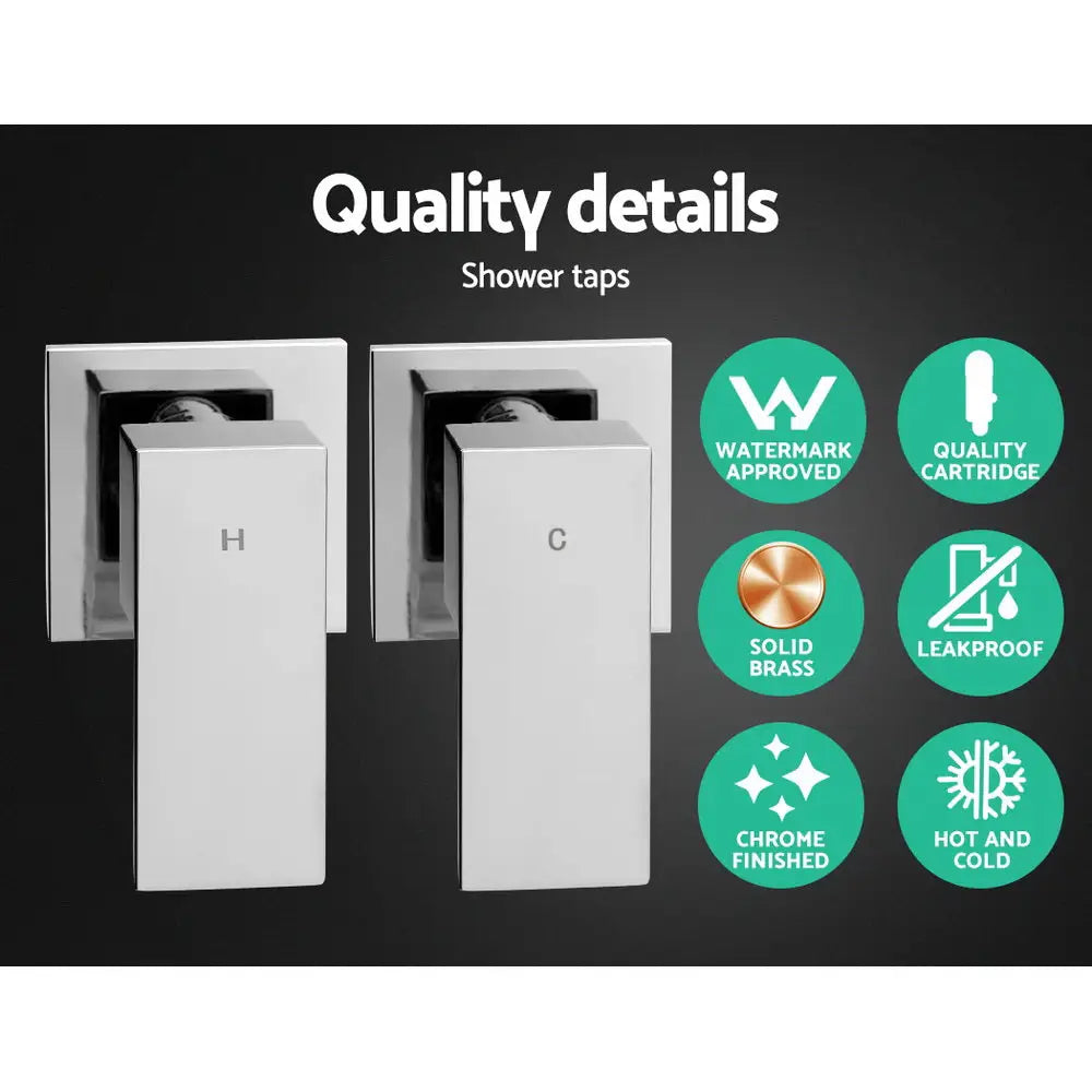 Cefito 9’’ Rain Shower Head Set Handheld Round High Pressure Twins Tap Chome - Home & Garden > Bathroom Accessories >