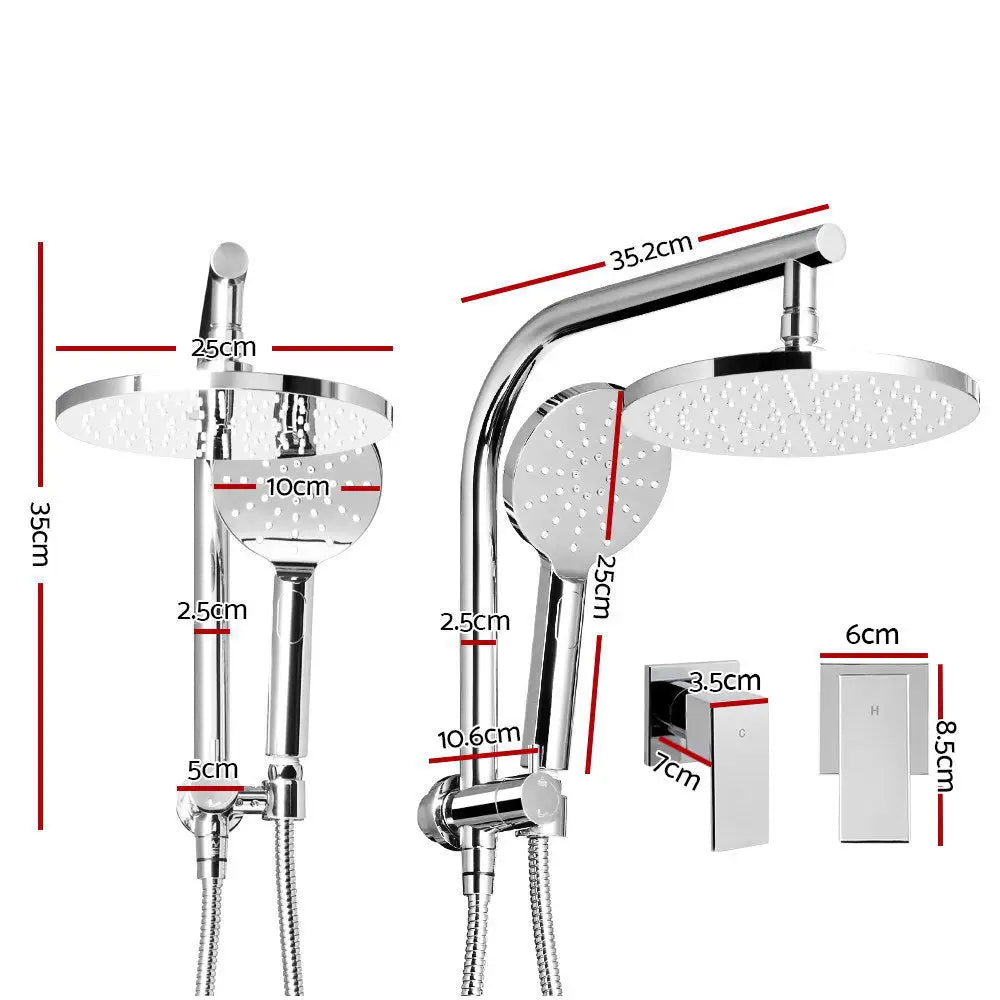 Cefito 9’’ Rain Shower Head Set Handheld Round High Pressure Twins Tap Chome - Home & Garden > Bathroom Accessories >