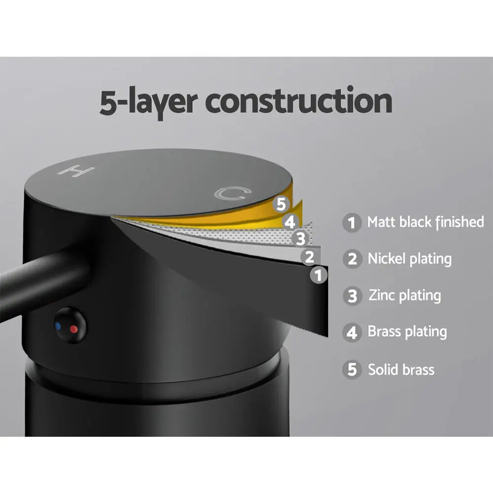 Cefito Basin Mixer Wall Tap Round Brass Faucet Shower Bathtub Black - Home & Garden > Bathroom Accessories > Shower