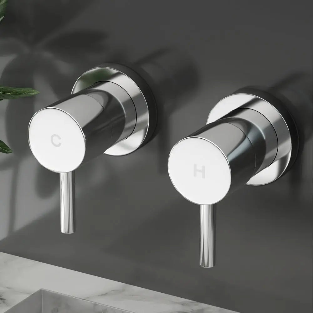 Cefito Basin Twin Tap Wall Round Brass Faucet Shower Bathtub Chrome - Home & Garden > Bathroom Accessories > Shower