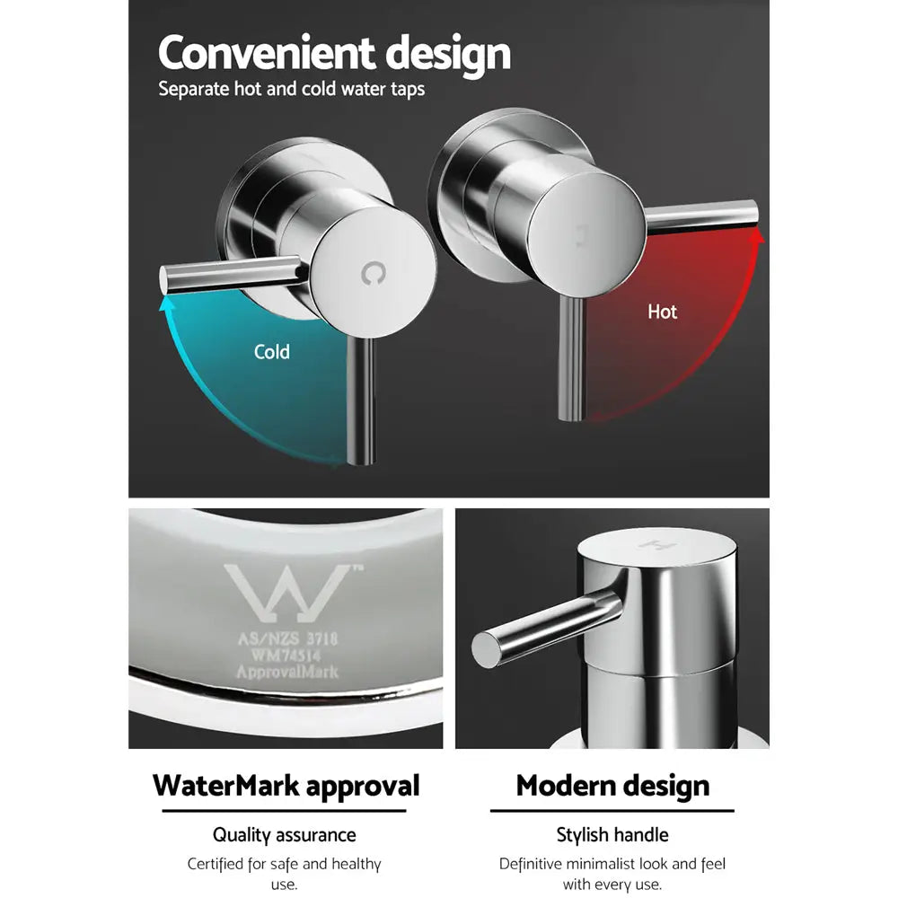Cefito Basin Twin Tap Wall Round Brass Faucet Shower Bathtub Chrome - Home & Garden > Bathroom Accessories > Shower