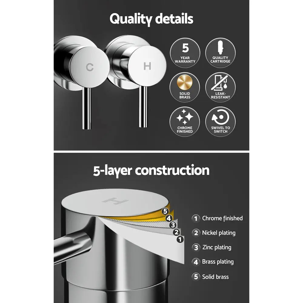 Cefito Basin Twin Tap Wall Round Brass Faucet Shower Bathtub Chrome - Home & Garden > Bathroom Accessories > Shower