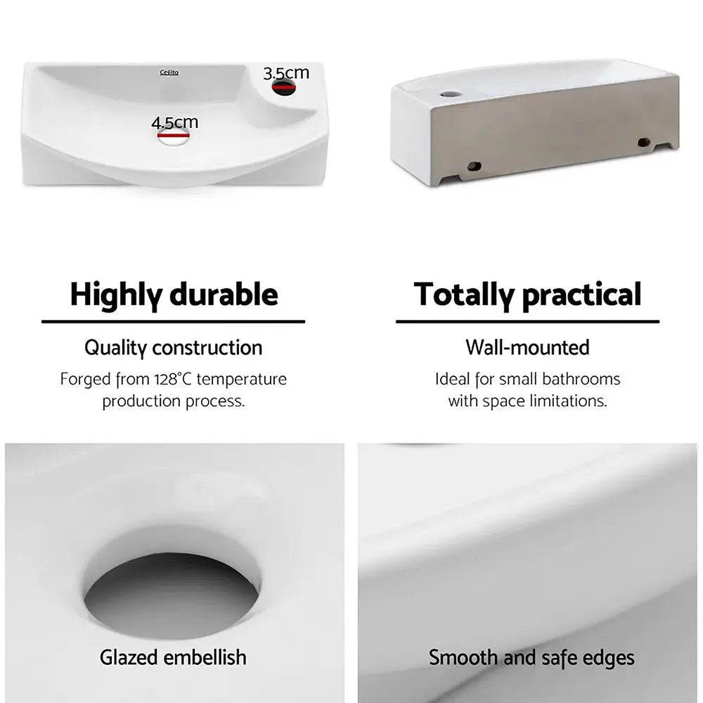 Cefito Bathroom Basin Ceramic Vanity Sink Hand Wash Bowl 45x23cm - Furniture > Bathroom > Sinks