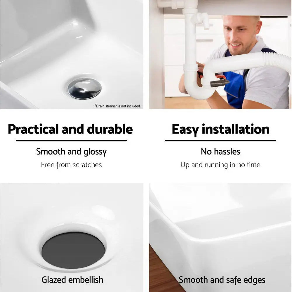 Cefito Bathroom Basin Ceramic Vanity Sink Hand Wash Bowl 48x37cm White - Furniture > Bathroom > Sinks