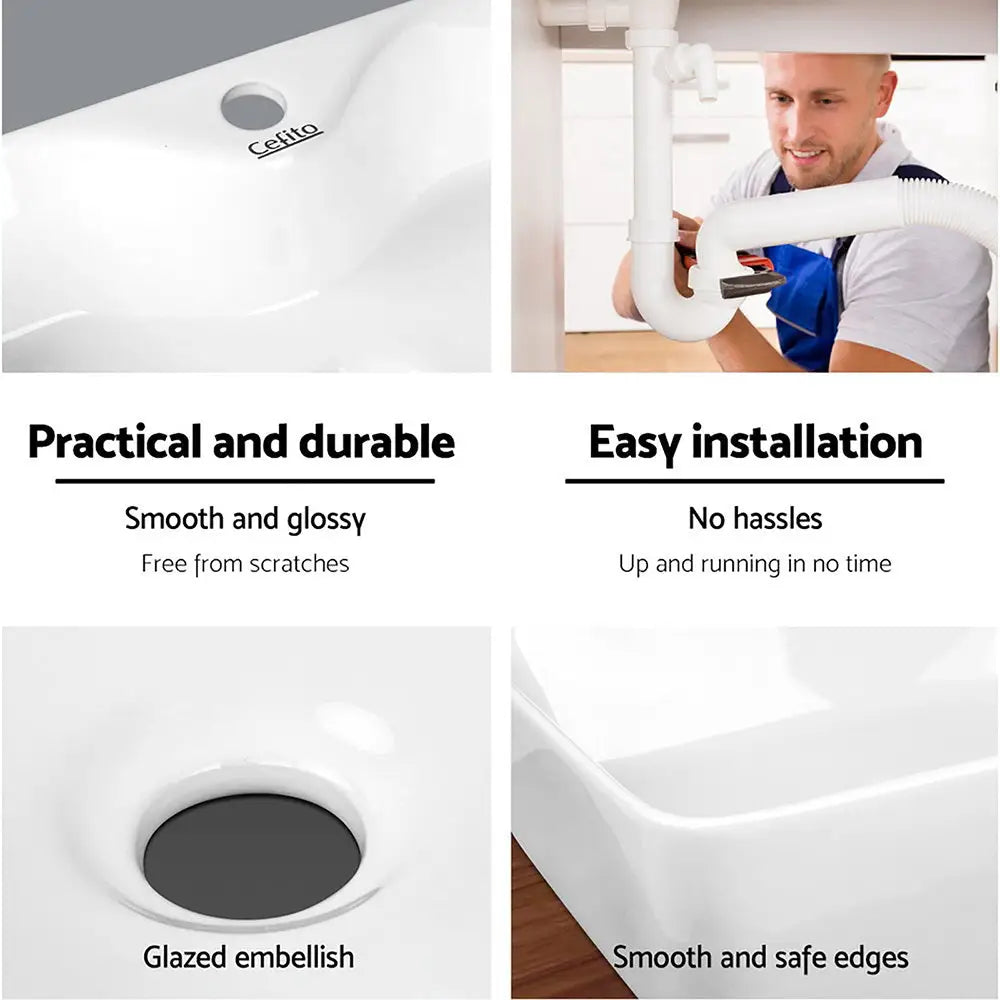 Cefito Bathroom Basin Ceramic Vanity Sink Hand Wash Bowl 48x38cm - Furniture > Bathroom > Sinks