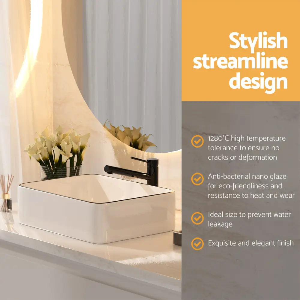 Cefito Bathroom Basin Ceramic Vanity Sink Hand Wash Bowl Above Counter 48x37cm - Furniture > Bathroom > Sinks