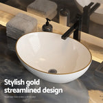 Cefito Bathroom Basin Ceramic Vanity Sink Hand Wash Bowl Gold Line 41x34cm - Furniture > Bathroom > Sinks