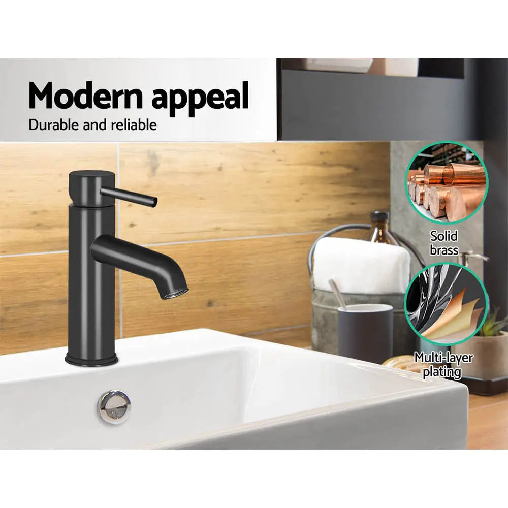 Cefito Bathroom Basin Mixer Tap Round Brass Faucet Vanity Laundry Black - Home & Garden > Bathroom Accessories > Shower