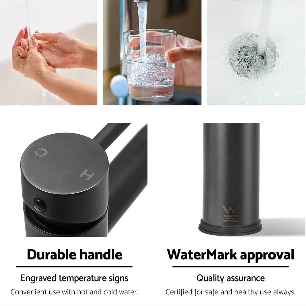 Cefito Bathroom Basin Mixer Tap Round Brass Faucet Vanity Laundry Black - Home & Garden > Bathroom Accessories > Shower