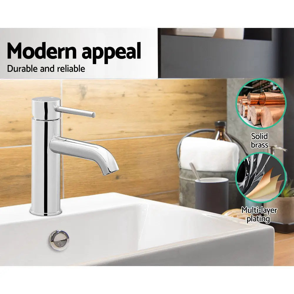 Cefito Bathroom Basin Mixer Tap Round Brass Faucet Vanity Laundry Chrome - Furniture > Bathroom > Tap & Sink Accessories