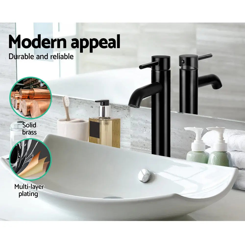 Cefito Bathroom Basin Mixer Tap Round Tall Faucet Vanity Laundry Black - Furniture > Bathroom > Tap & Sink Accessories