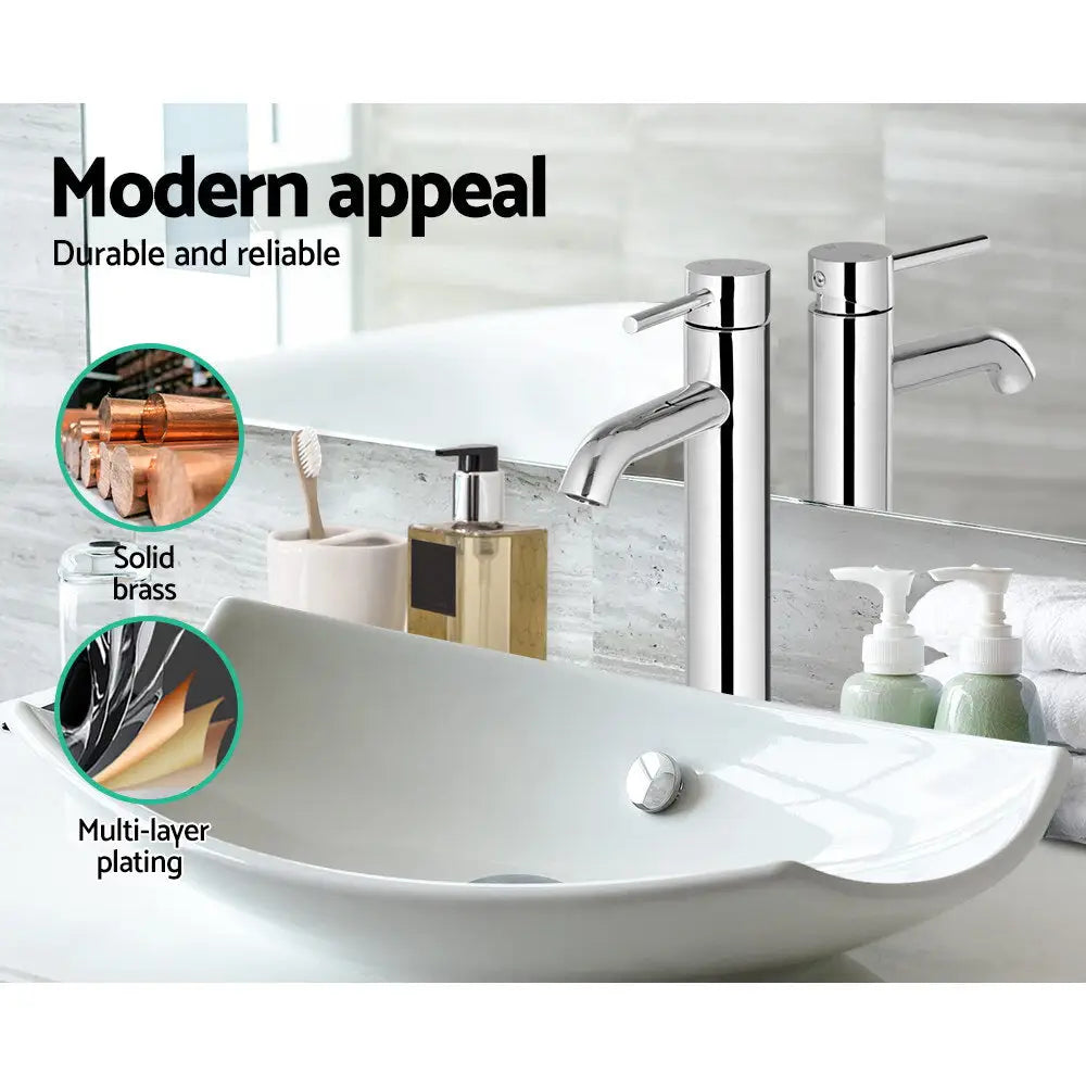 Cefito Bathroom Basin Mixer Tap Round Tall Faucet Vanity Laundry Chrome - Furniture > Bathroom > Tap & Sink Accessories