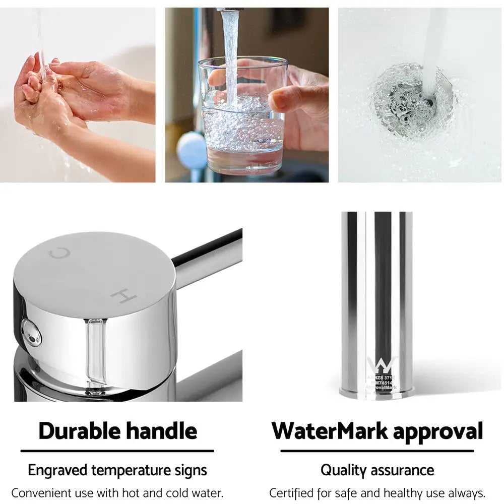 Cefito Bathroom Basin Mixer Tap Round Tall Faucet Vanity Laundry Chrome - Furniture > Bathroom > Tap & Sink Accessories