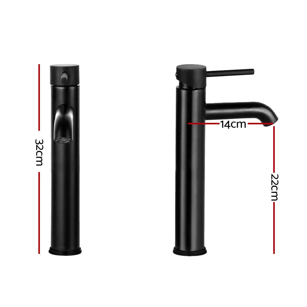 Cefito Bathroom Basin Mixer Tap Round Tall Faucet Vanity Laundry Black - Furniture > Bathroom > Tap & Sink Accessories
