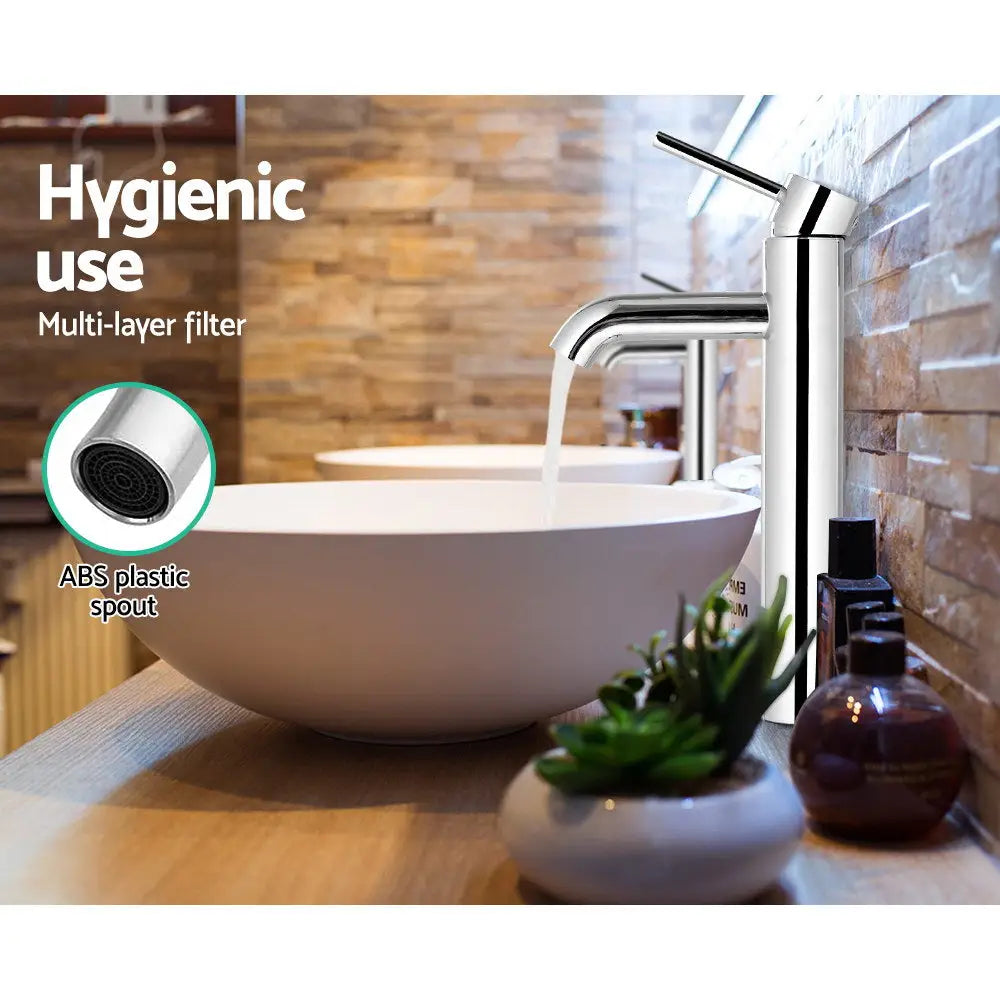 Cefito Bathroom Basin Mixer Tap Round Tall Faucet Vanity Laundry Chrome - Furniture > Bathroom > Tap & Sink Accessories