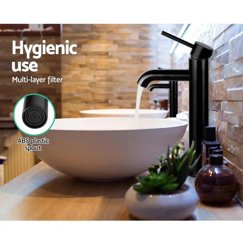 Cefito Bathroom Basin Mixer Tap Round Tall Faucet Vanity Laundry Black - Furniture > Bathroom > Tap & Sink Accessories