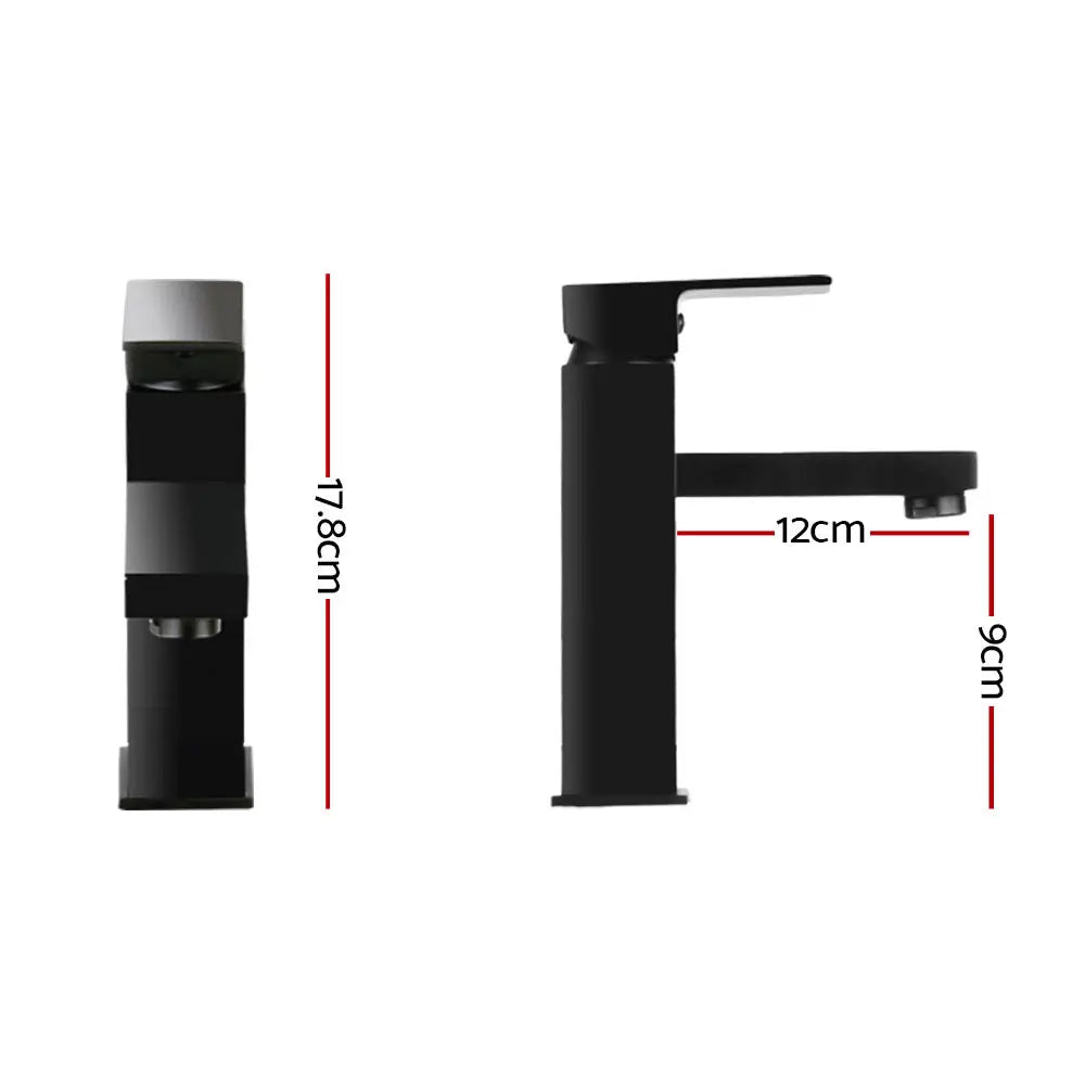 Cefito Bathroom Basin Mixer Tap Square Faucet Vanity Laundry Black - Furniture > Bathroom > Tap & Sink Accessories