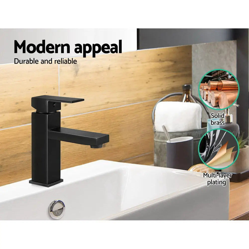 Cefito Bathroom Basin Mixer Tap Square Faucet Vanity Laundry Black - Furniture > Bathroom > Tap & Sink Accessories
