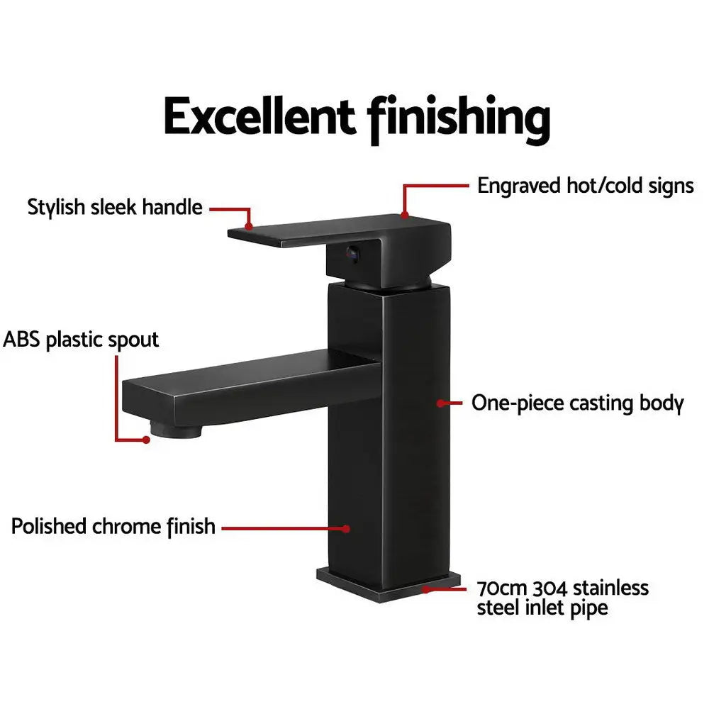 Cefito Bathroom Basin Mixer Tap Square Faucet Vanity Laundry Black - Furniture > Bathroom > Tap & Sink Accessories
