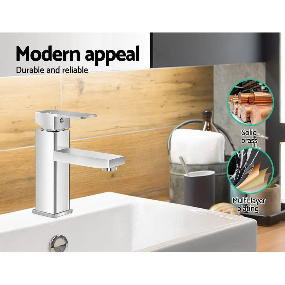 Cefito Bathroom Basin Mixer Tap Square Faucet Vanity Laundry Chrome - Furniture > Bathroom > Tap & Sink Accessories