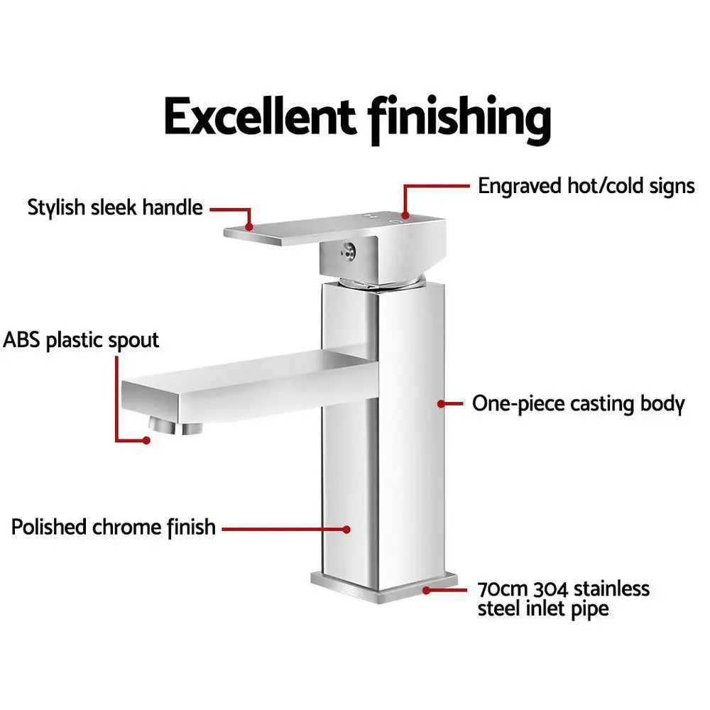 Cefito Bathroom Basin Mixer Tap Square Faucet Vanity Laundry Chrome - Furniture > Bathroom > Tap & Sink Accessories