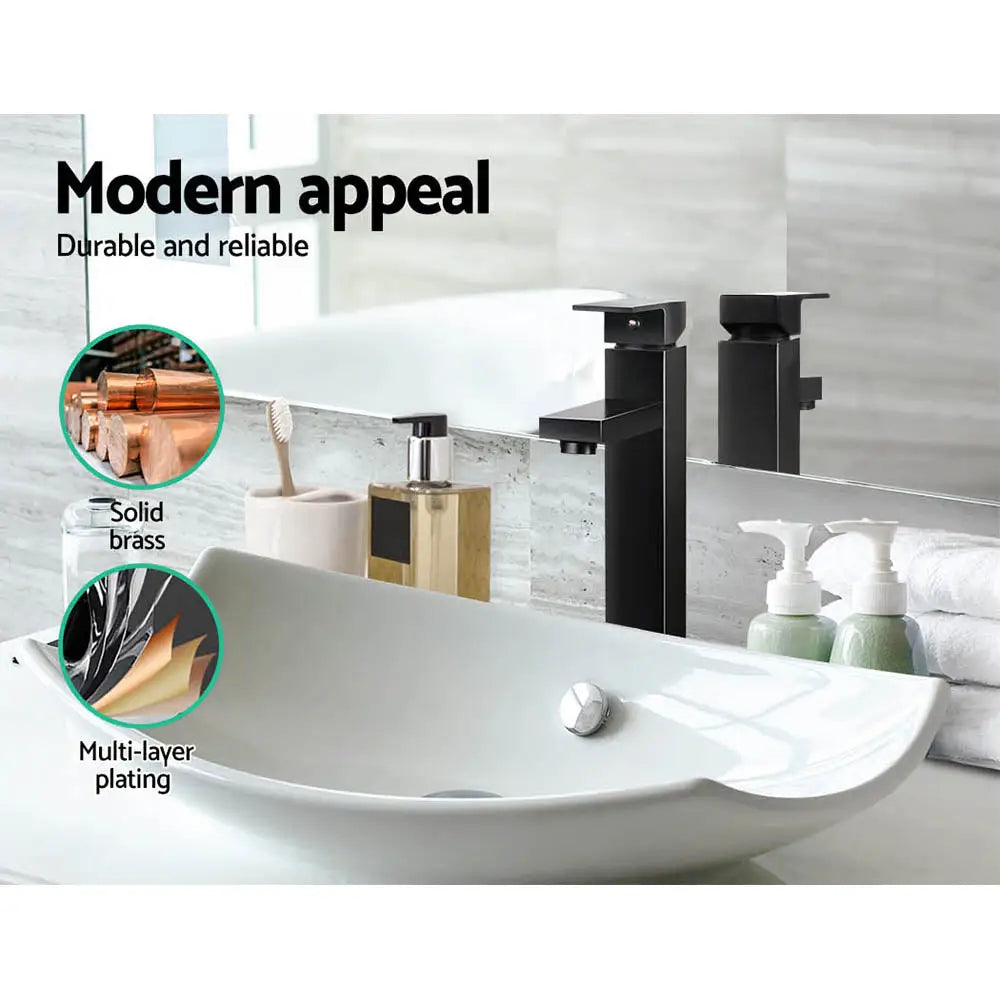 Cefito Bathroom Basin Mixer Tap Square Tall Faucet Vanity Laundry Black - Furniture > Bathroom > Tap & Sink Accessories