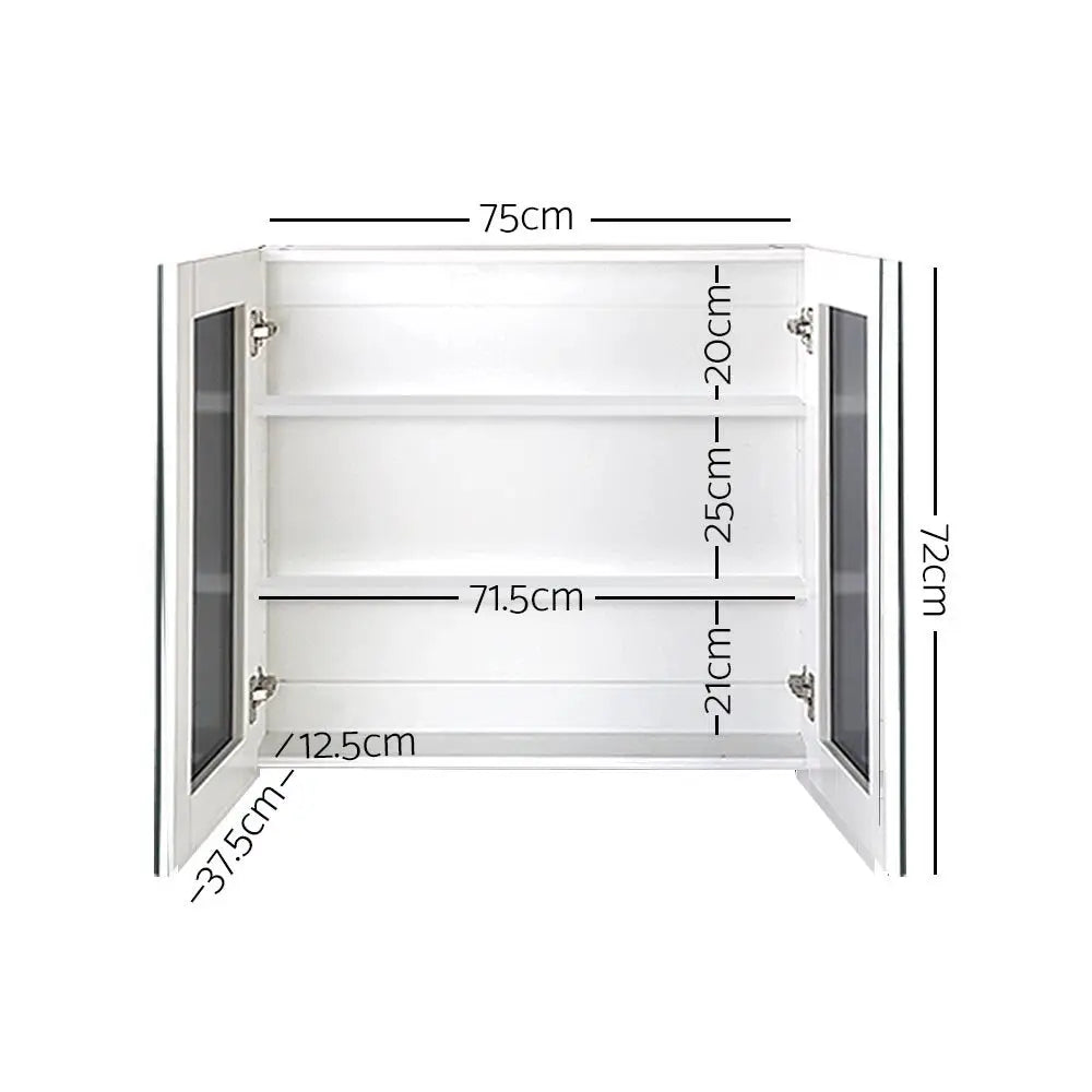 Cefito Bathroom Mirror Cabinet 750x720mm White - Furniture > Bathroom