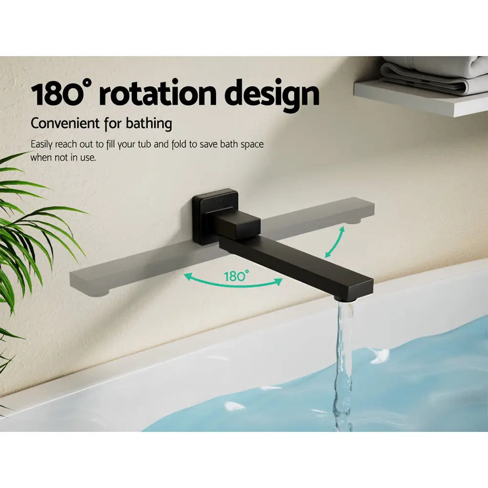 Cefito Bathroom Mixer Spout Wall Bath Tap Square Swivel Bathtub Black - Furniture > Bathroom > Tap & Sink Accessories
