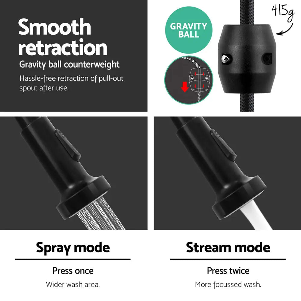 Cefito Kitchen Mixer Tap Pull Down 2 Modes Sink Faucet Basin Laundry Black - Furniture > Bathroom > Tap & Sink